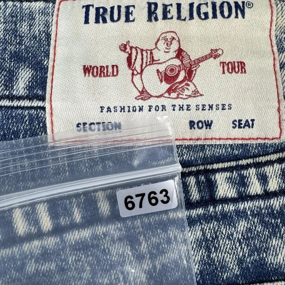 True Religion Blue Acid Wash Men's Ricky Relaxed Straight Denim Short Size 36